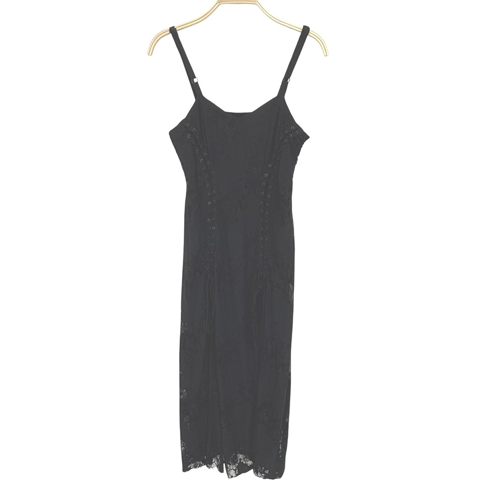 Punk Rave Lace Up Corset Midi Dress Womens Small Black Gothic‎ Grunge Floral